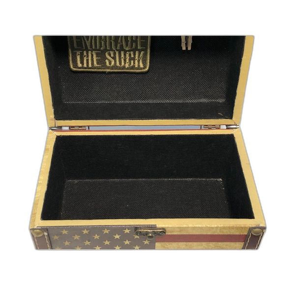 American Flag Rustic Wooden Chest Latch Storage Box - Picture 2 of 9